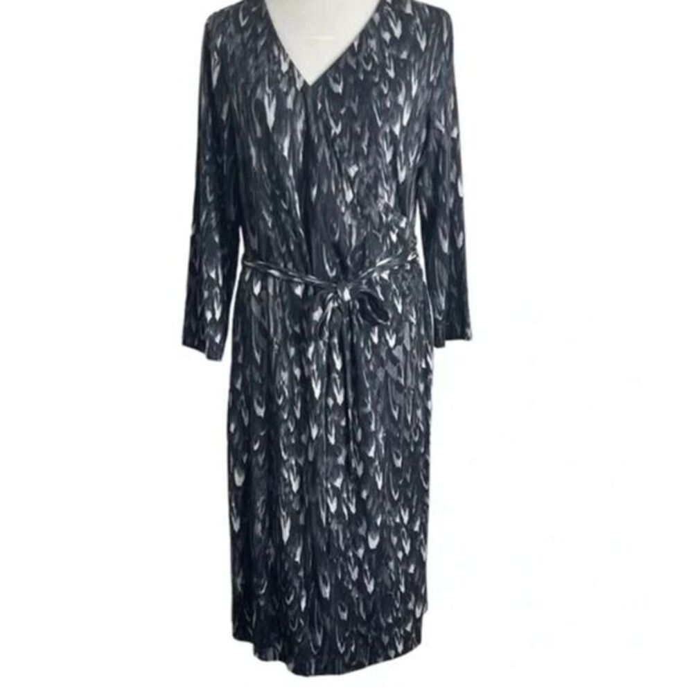 Talbots Black & White Abstract‎ Print Wrap Dress with 3/4 Sleeves